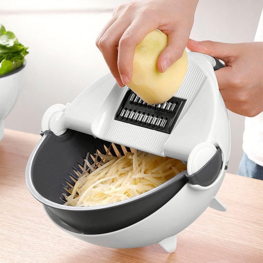 Multifunctional Kitchen Veggie Fruit Shredder Grater Slicer Rotate 9 Item Vegetable Fruits Cutter Vegetable Chopper with Drain Basket Slicer Fruit Cutter