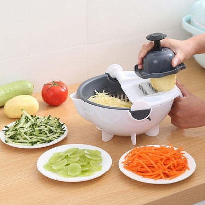 Multifunctional Kitchen Veggie Fruit Shredder Grater Slicer Rotate 9 Item Vegetable Fruits Cutter Vegetable Chopper with Drain Basket Slicer Fruit Cutter