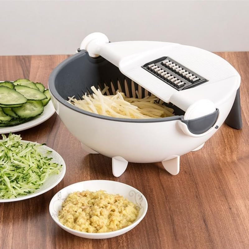 Multifunctional Kitchen Veggie Fruit Shredder Grater Slicer Rotate 9 Item Vegetable Fruits Cutter Vegetable Chopper with Drain Basket Slicer Fruit Cutter