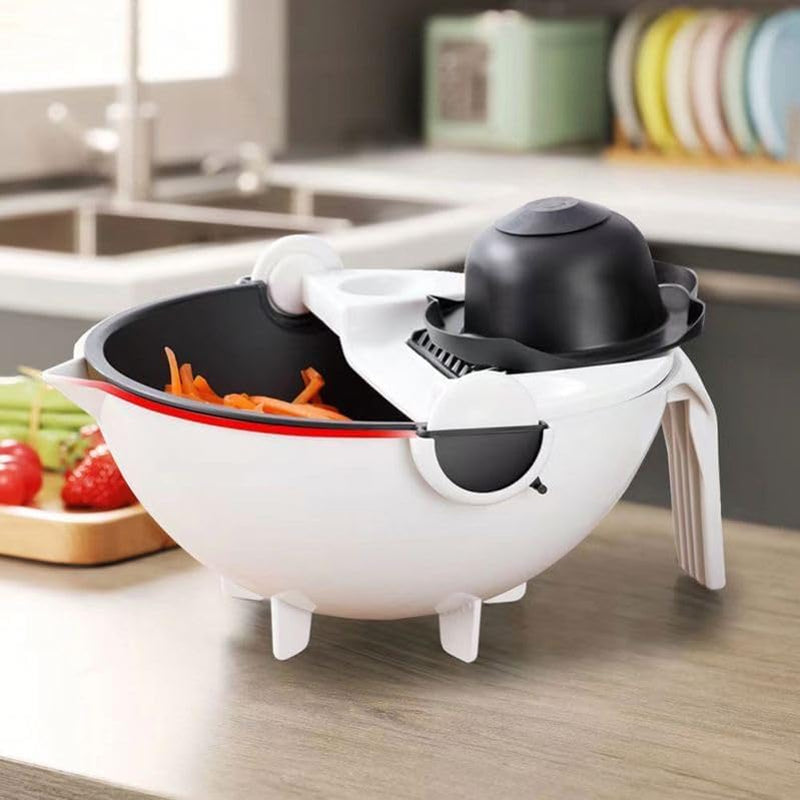 Multifunctional Kitchen Veggie Fruit Shredder Grater Slicer Rotate 9 Item Vegetable Fruits Cutter Vegetable Chopper with Drain Basket Slicer Fruit Cutter